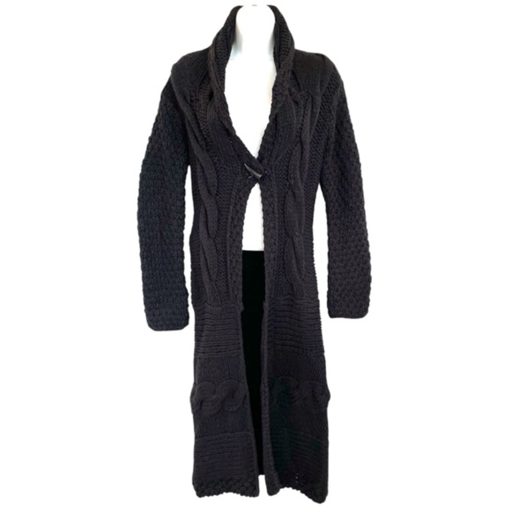 Vintage Bebe Black Long Cardigan Womens XS Cable Knit Button Sweater NWT